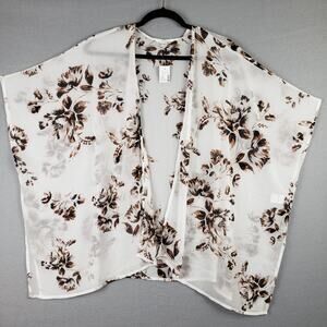 Maurices One Size Open Front Kimono Shawl Top Cream Floral Layering Parisian NWT